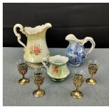 Antique Sterling Porcelain Pitchers & More