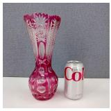 VTG Cranberry Cut to Clear Crystal Vase