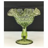 VTG Fenton Green Ruffled Thumbprint Candy Dish