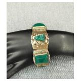 VTG TAXCO .925 Silver & Green Onyx Tribal Bracelet