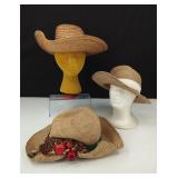 3 Vintage Straw Ladies Hats