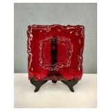 MCM Square Ruby Red Textured Glass Bowl