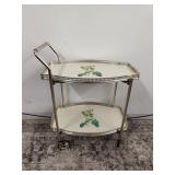 VTG Lovely Gold Rose Two Tier Hostess Tea Cart