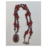VTG Silver & Carnelian Beaded Necklace
