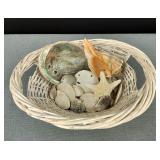 Wicker Basket with Seashells & Rocks
