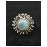 .925 Silver & Larimar Statement Ring Size 8