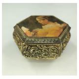 VTG Gold Gilt Victorian Lady Musical Trinket Box