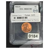 1942-S Lincoln Wheat Ear Copper Penny MS65 RD