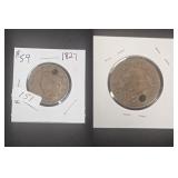1827 Coronet Matron Head Copper Cent Holed