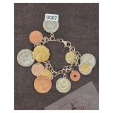 Vintage Silver Coin Charm Bracelet Copper Accents