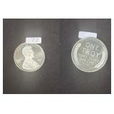 1987 Lincoln Wheat One Troy Ounce Silver Round