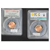 1999 PCGS MS65RD Broadstruck Copper Penny Error