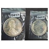 1987 Lincoln Cent Design .999 Fine Silver Round