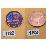 USA Flag Eagle Colorized 1 Ounce Copper Round