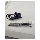 Damascus Steel Mini Cleaver Keychain With Sheath