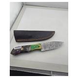 Custom Damascus Steel Knife With Leather Sheath