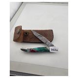 Damascus Steel Folding Knife Leather Sheath
