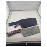 Damascus Steel Cleaver Knife Purple Handle