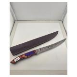 Damascus Steel Fillet Knife with Leather Sheath