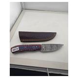 Damascus Steel Hunting Knife Leather Sheath