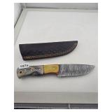 Damascus Steel Skinner Knife With Leather Sheath