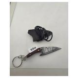 Damascus Steel EDC Knife Keychain With Sheath