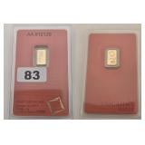 Valcambi Suisse 1g Gold Bar In Assay Card 83