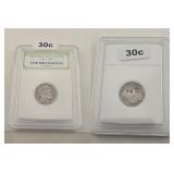 Two Rare Indian Head Buffalo Nickels INB Slabbed