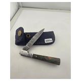 Damascus Steel Folding Knife Leather Sheath