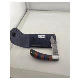 Damascus Steel Folding Knife Leather Sheath