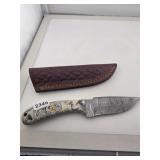 Custom Damascus Steel Hunting Knife with Sheath
