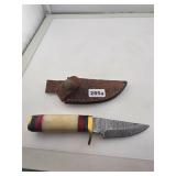 Damascus Steel Knife With Leather Sheath 285a