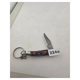 Damascus Steel Folding Knife Keychain Blue