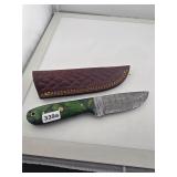 Damascus Steel Hunting Knife with Leather Sheath