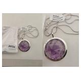 Amethyst Round Pendant Necklace German Silver