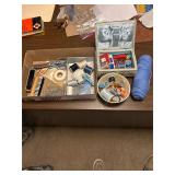 Sewing-basket,thread, pinking shears, scissors