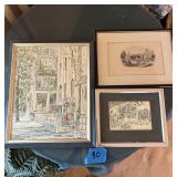 Two prints and oil painting