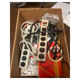 Bridge card game, office supplies, power strip