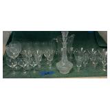 Glass decanter, large pictures and stems