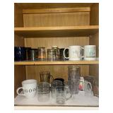 Coffee mugs, green sherbet glasses, cups