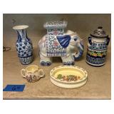 Bowl, plant stand, vase