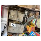 Box cameras, timing gun, old cans