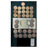 Canadian and English coins and paper bills