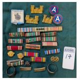 WWII military pins, bars, sterling rings