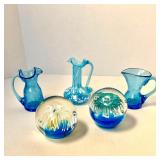 ART GLASS PAPERWEIGHTS & MINI PITCHERS