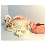 VINTAGE CERAMIC SWAN PLANTERS (3)