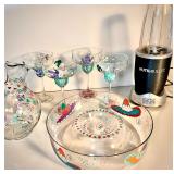 MAGIC BULLET BLENDER + HAND-PAINTED GLASS SET