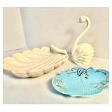 VTG 'WADE' GOLDEN TURQUOISE DISH, CERAMIC SWAN