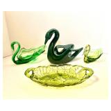 MID-CENTURY GREEN GLASS SWAN COLLECTION