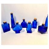 VTG COBALT BLUE GEOMETRIC GLASS BOTTLE SET